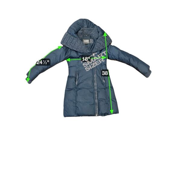 Mackage down hooded long puffer coat 2 in 1 vest sz medium women’s blue cable kn - Picture 3 of 10